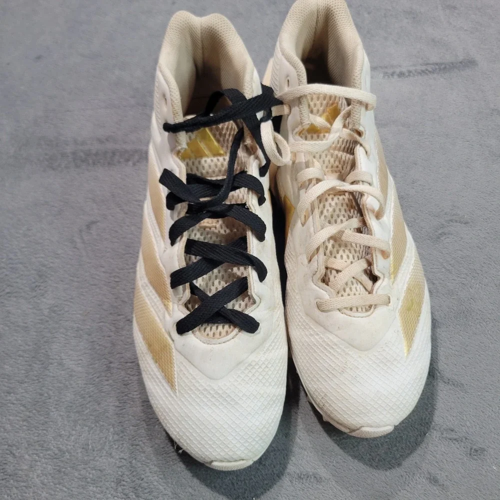 Adidas‎ Football Cleats Mens 9.5 White Gold Adizero Mid Top Athletic Shoes S53